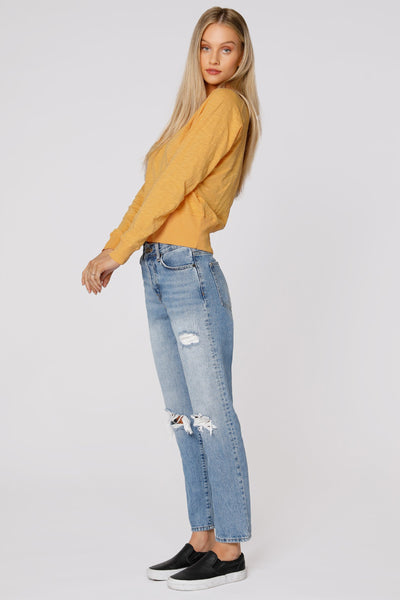 Tangerine Long Sleeve Cropped Raglan Top