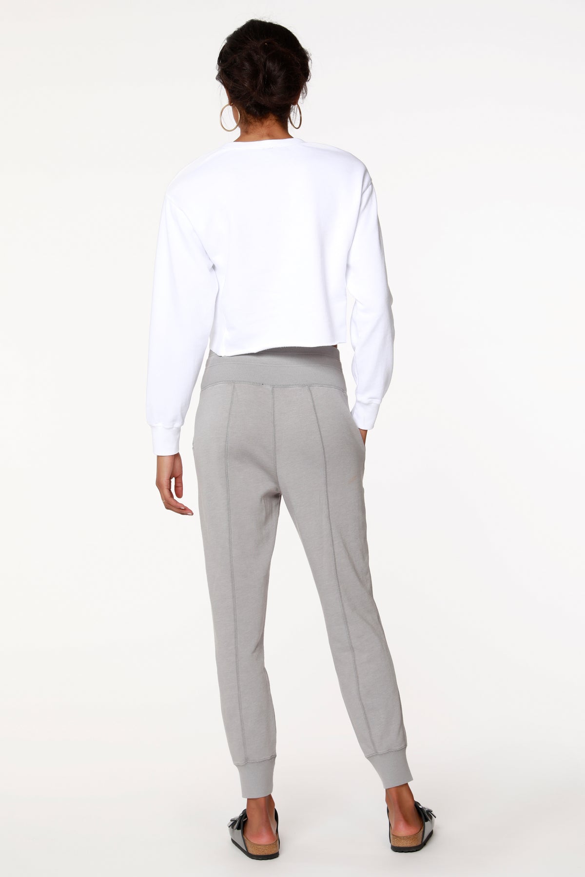 bobi White Ribbed Panel Drop Shoulder Sweatshirt