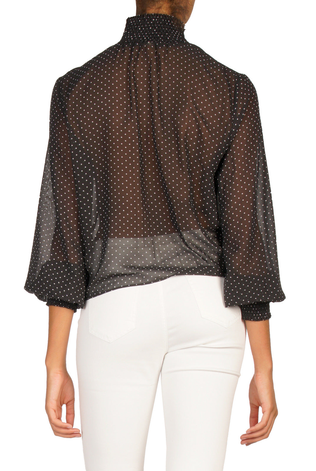 Smocked Long Sleeve Sheer Top