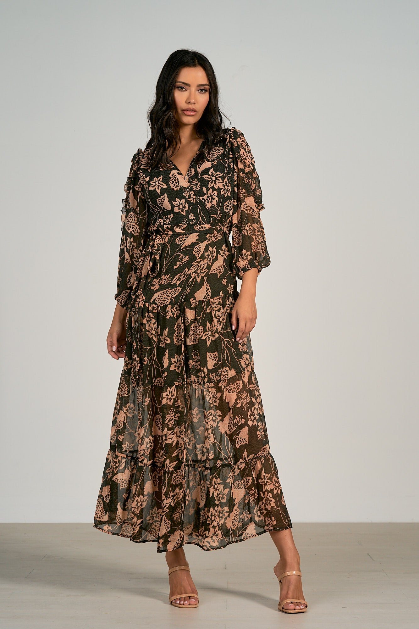 Elan Black Pink Napa Print Maxi Dress