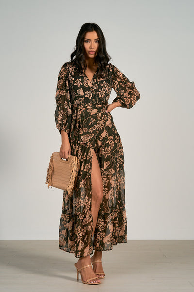 Elan Black Pink Napa Print Maxi Dress