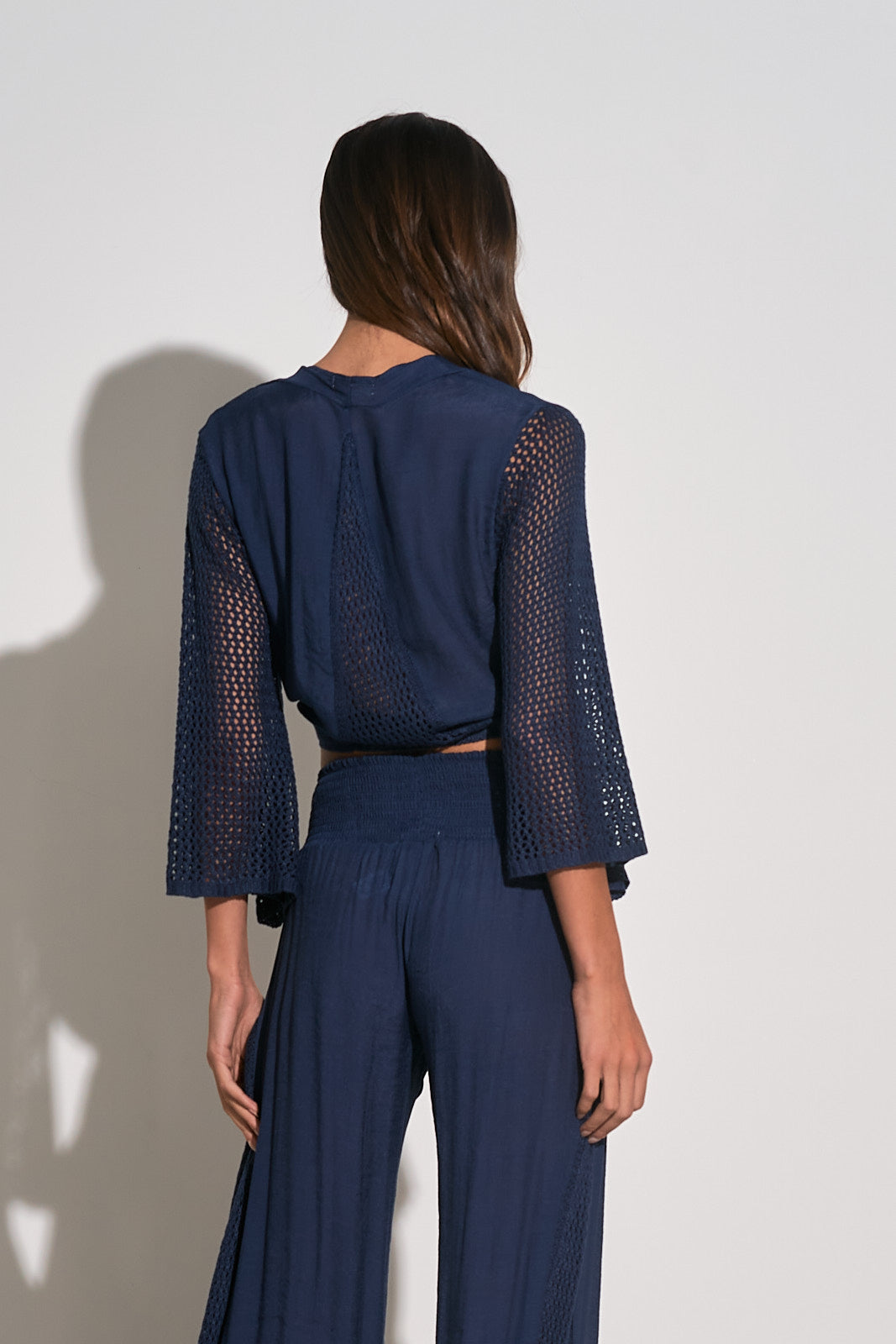 Elan Navy Tie Front Top