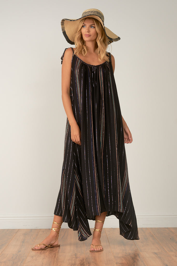 Elan Black Melon Stipe Flowy Maxi Dress