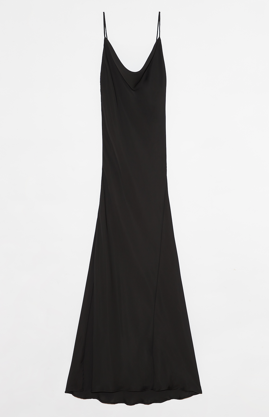 Deluc Black Satin Spaghetti Strap Midi Dress