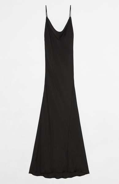 Deluc Black Satin Spaghetti Strap Midi Dress