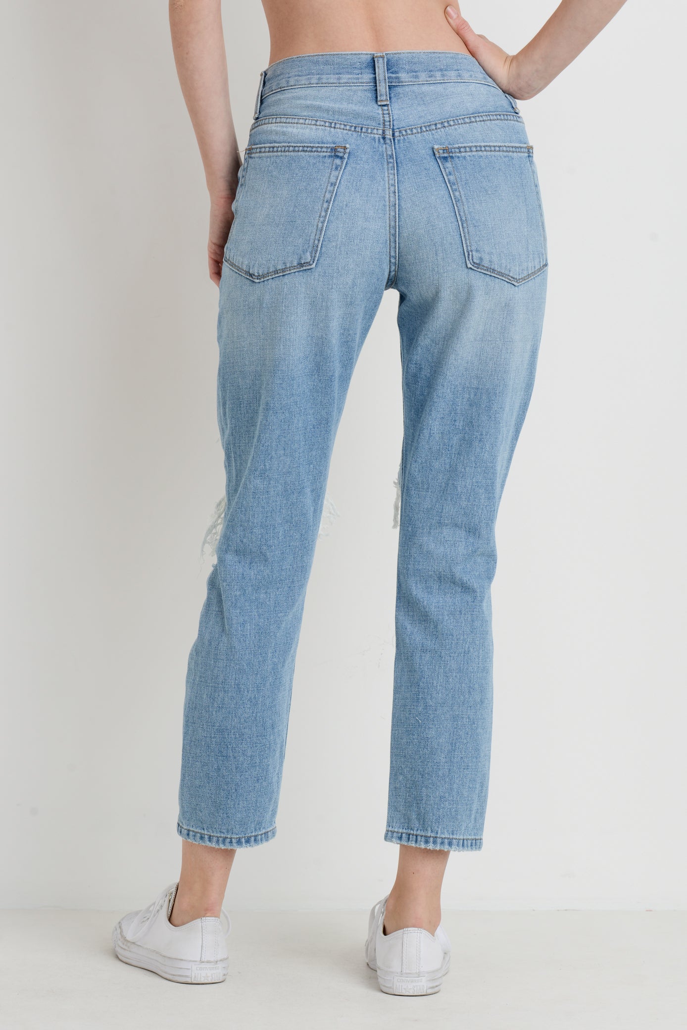 High Rise Super Distressed Girlfriend Jeans