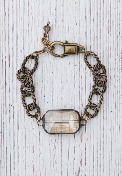 Handcrafted Chain Link Large Crystal Bracelet