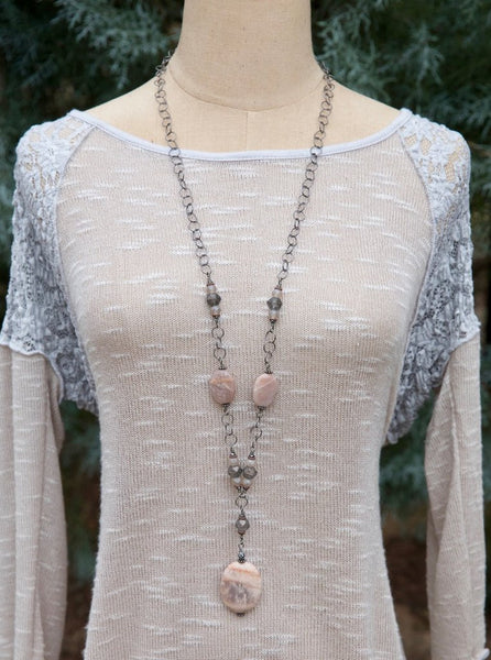 Handcrafted Blush Pink Stone Long Necklace