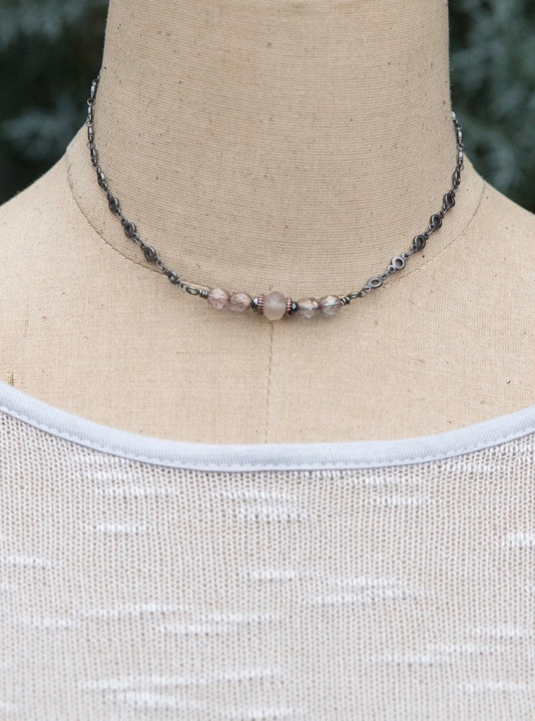 Short Necklace with Blush Crystals