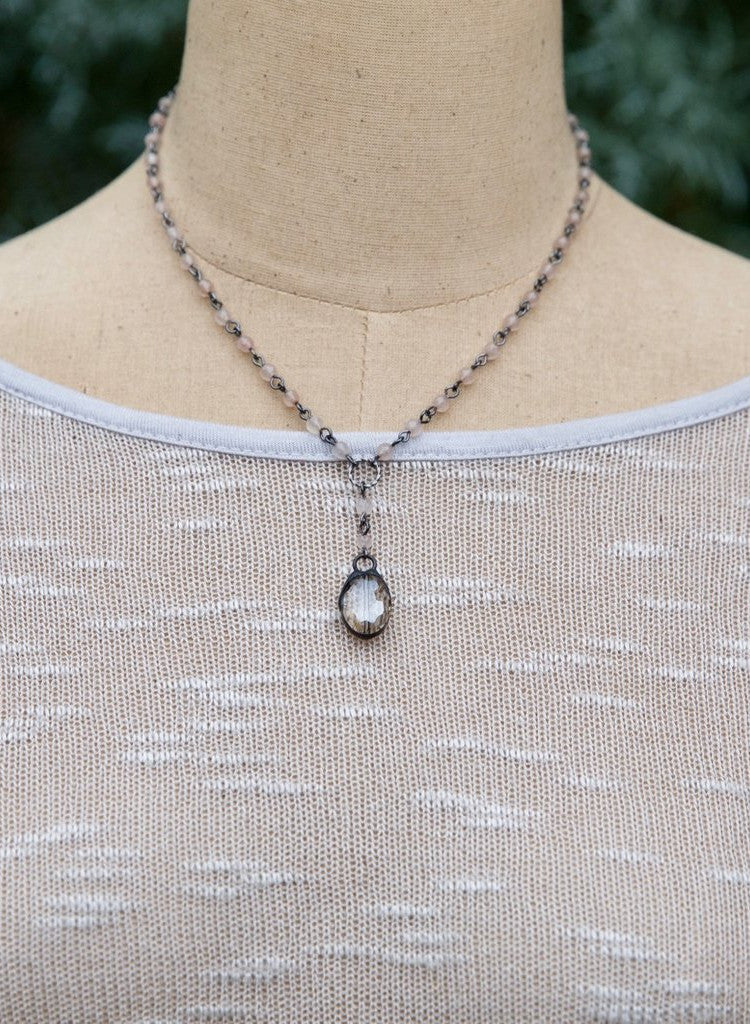Medium Beaded Chain with Drop Crystal Necklace