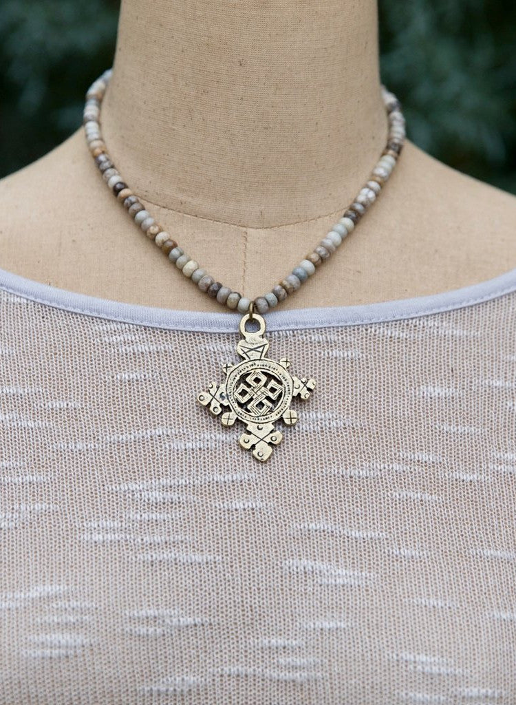 Handcrafted Beaded Necklace with Cross Pendant