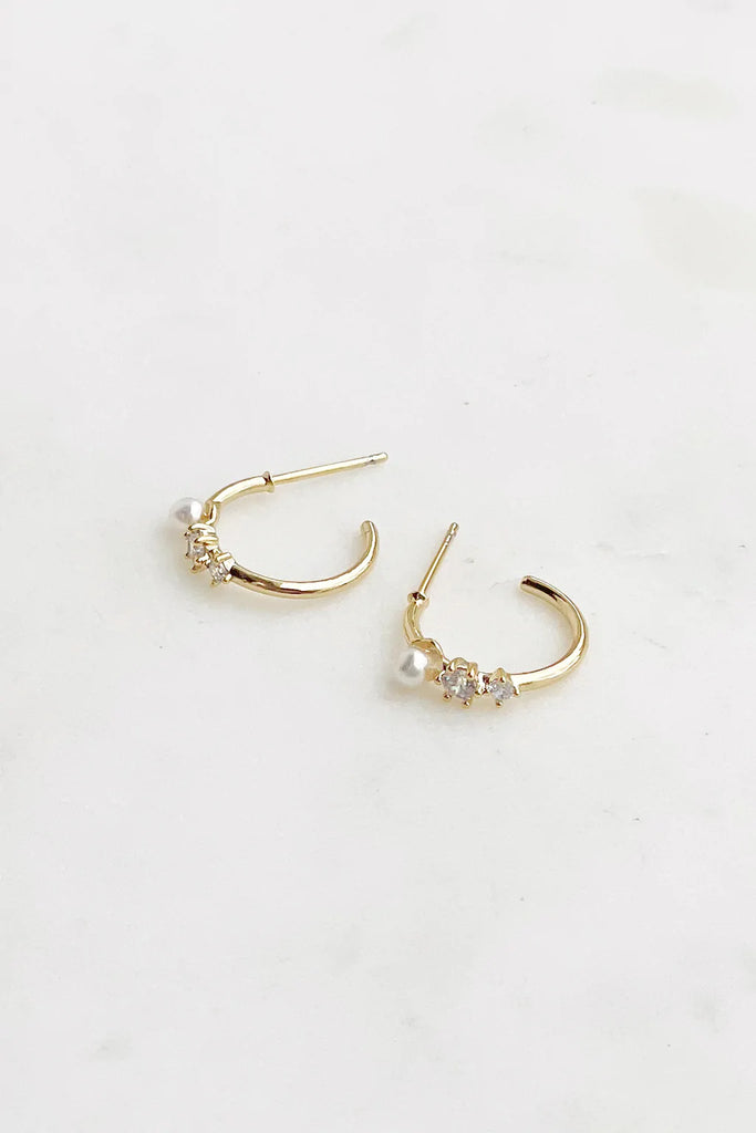 The Lucky Collective Gold Pearl & Crystal Cluster Earrings