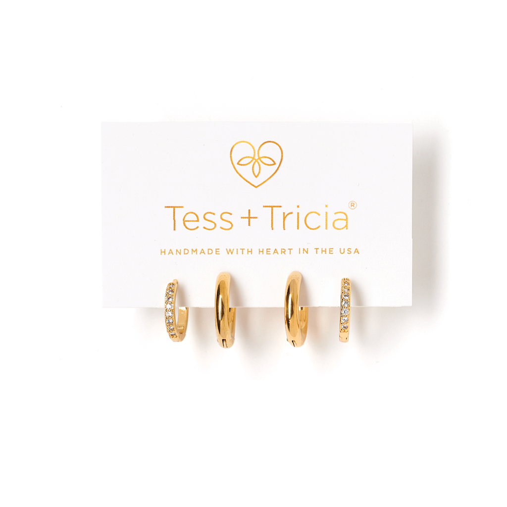Tess + Tricia Essential Gold Pave Huggie Earring Set