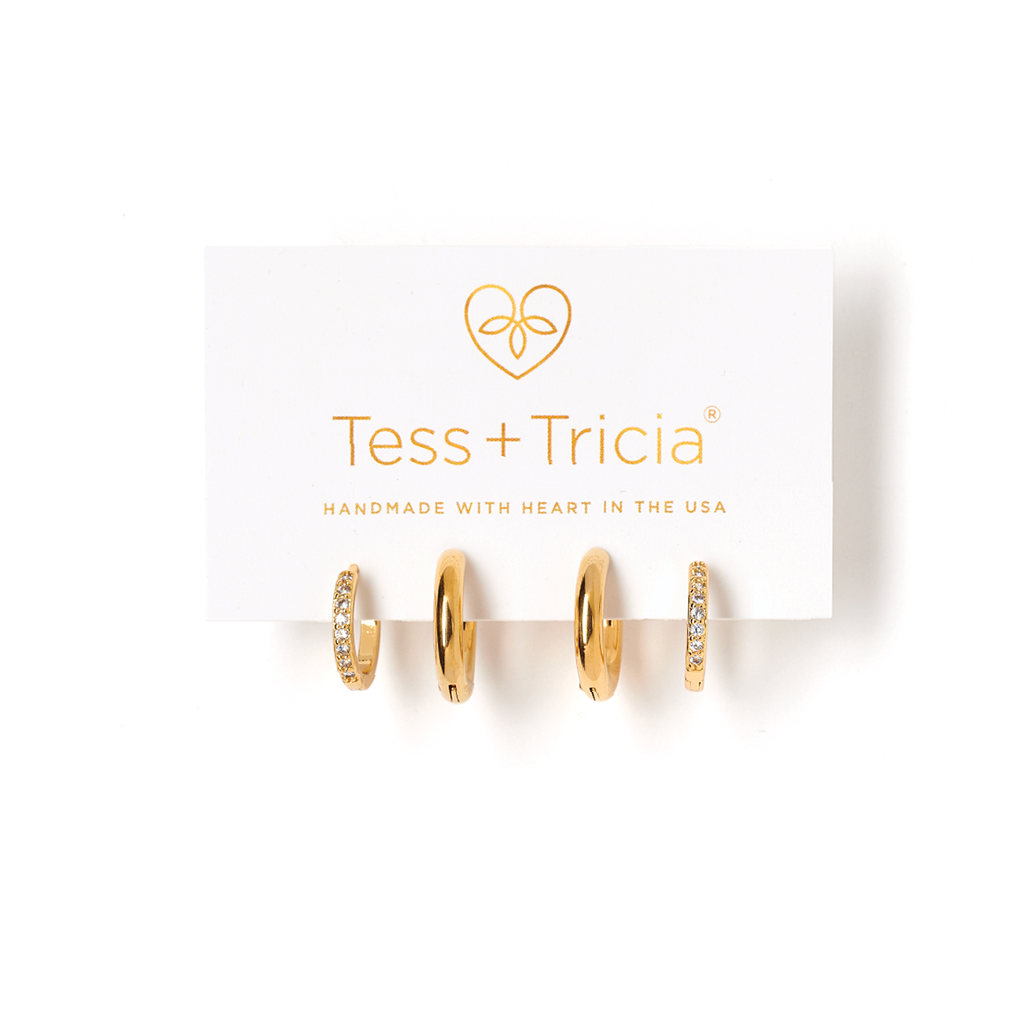 Tess Tricia Essential Gold Pave Huggie Earring Set