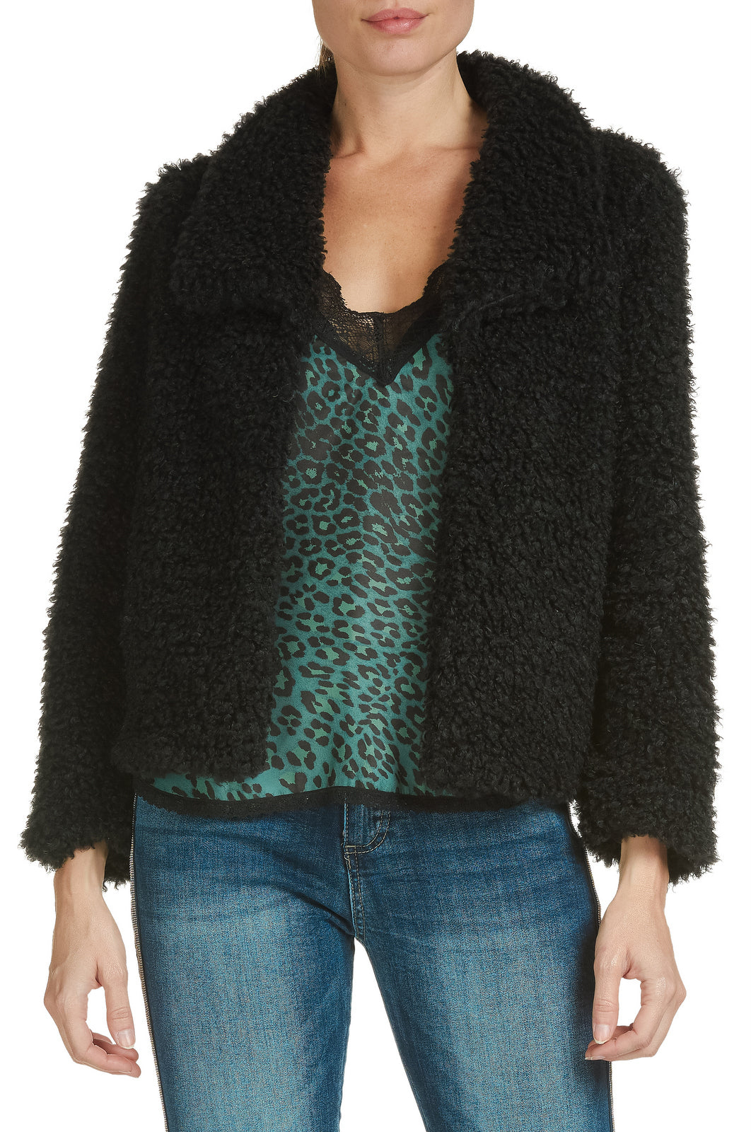 Shaggy Jacket with Front Snap