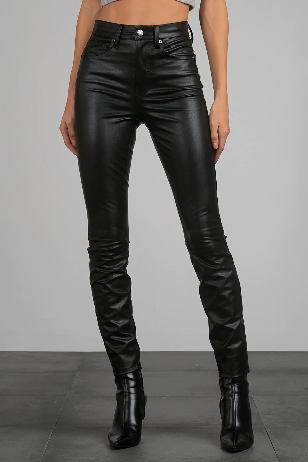 Judy Blue Black High Waist Tummy Control Leather Straight Leg Pants -  Boujee Boutique