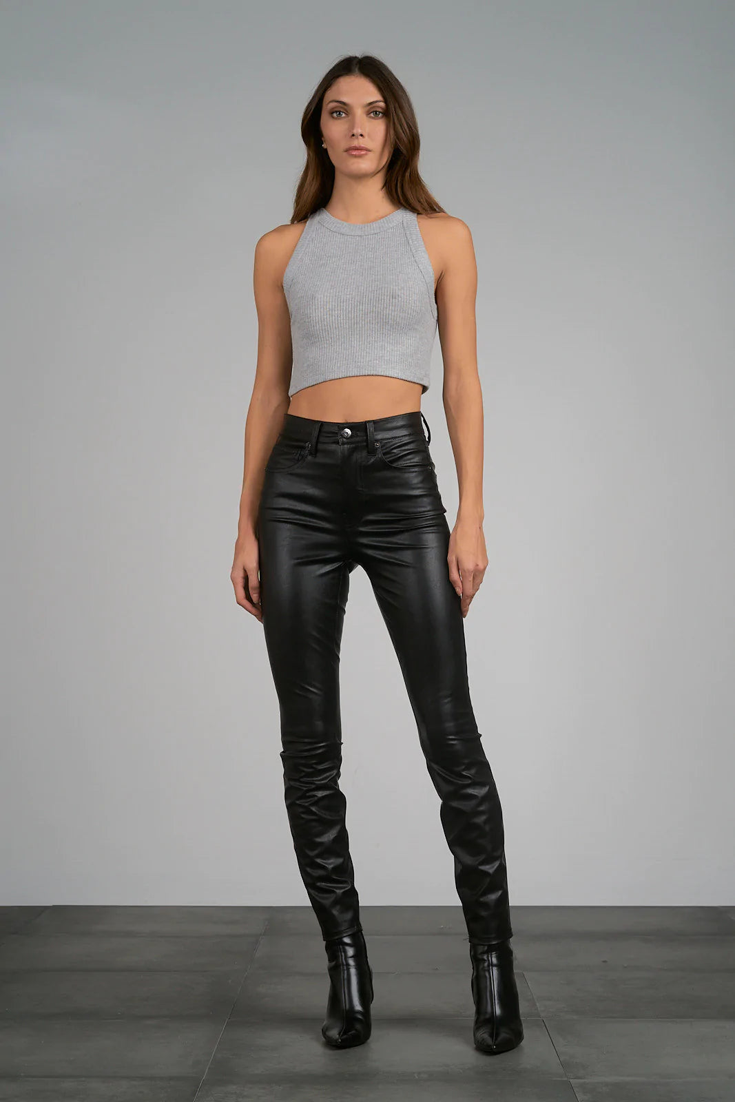 Elan Kyla Black Faux Leather Straight Leg Pants-Maria Vincent Boutique