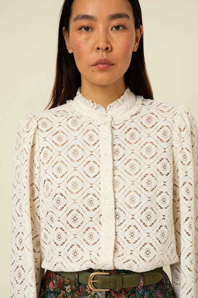 FRNCH Celita Ivory Lace Button Down Top