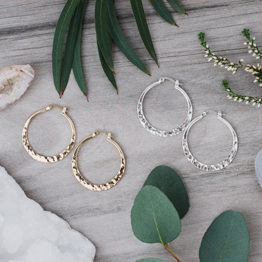 Silver Hammered Metal Hoops