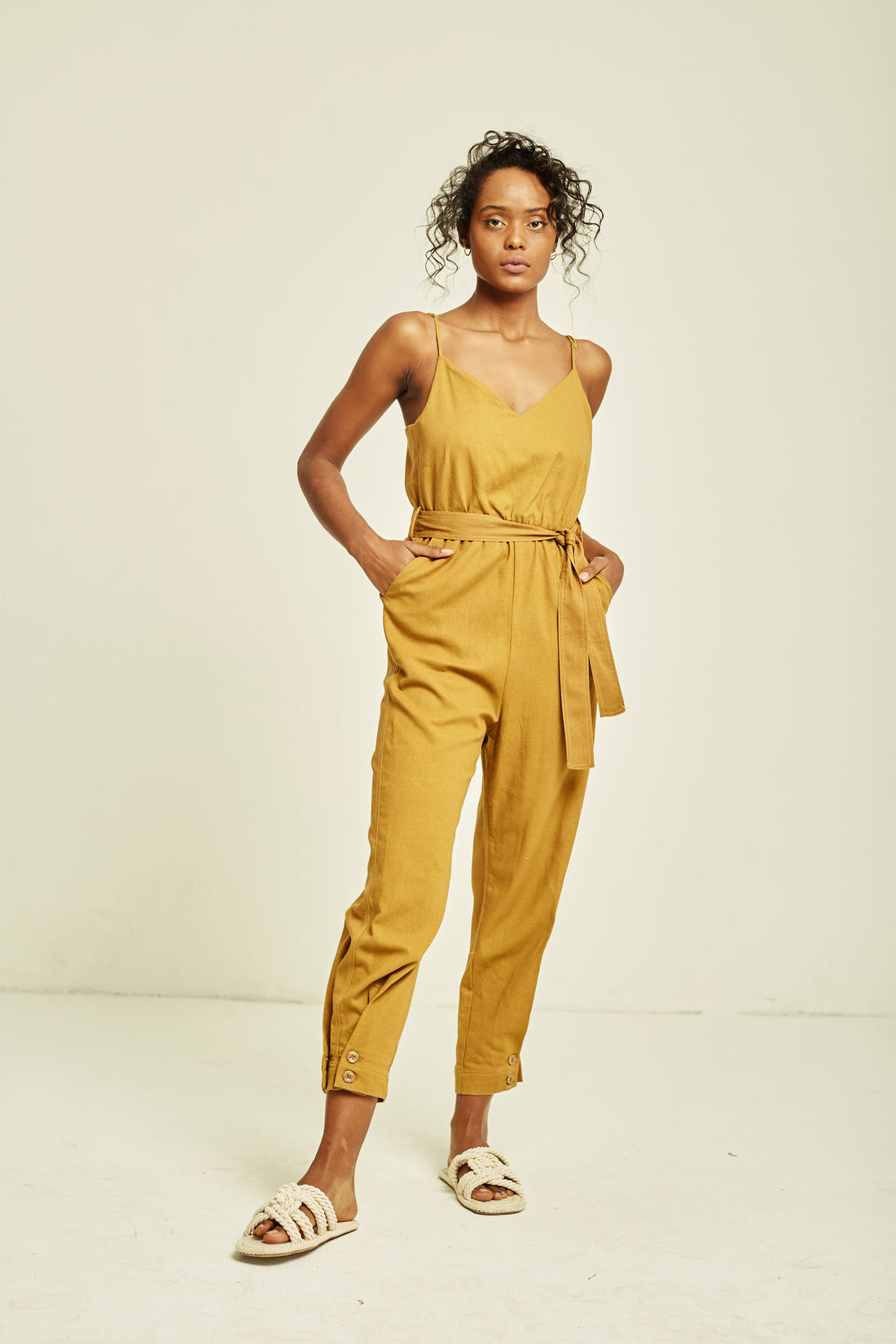 Deluc Khaki Spaghetti Strap Jumpsuit