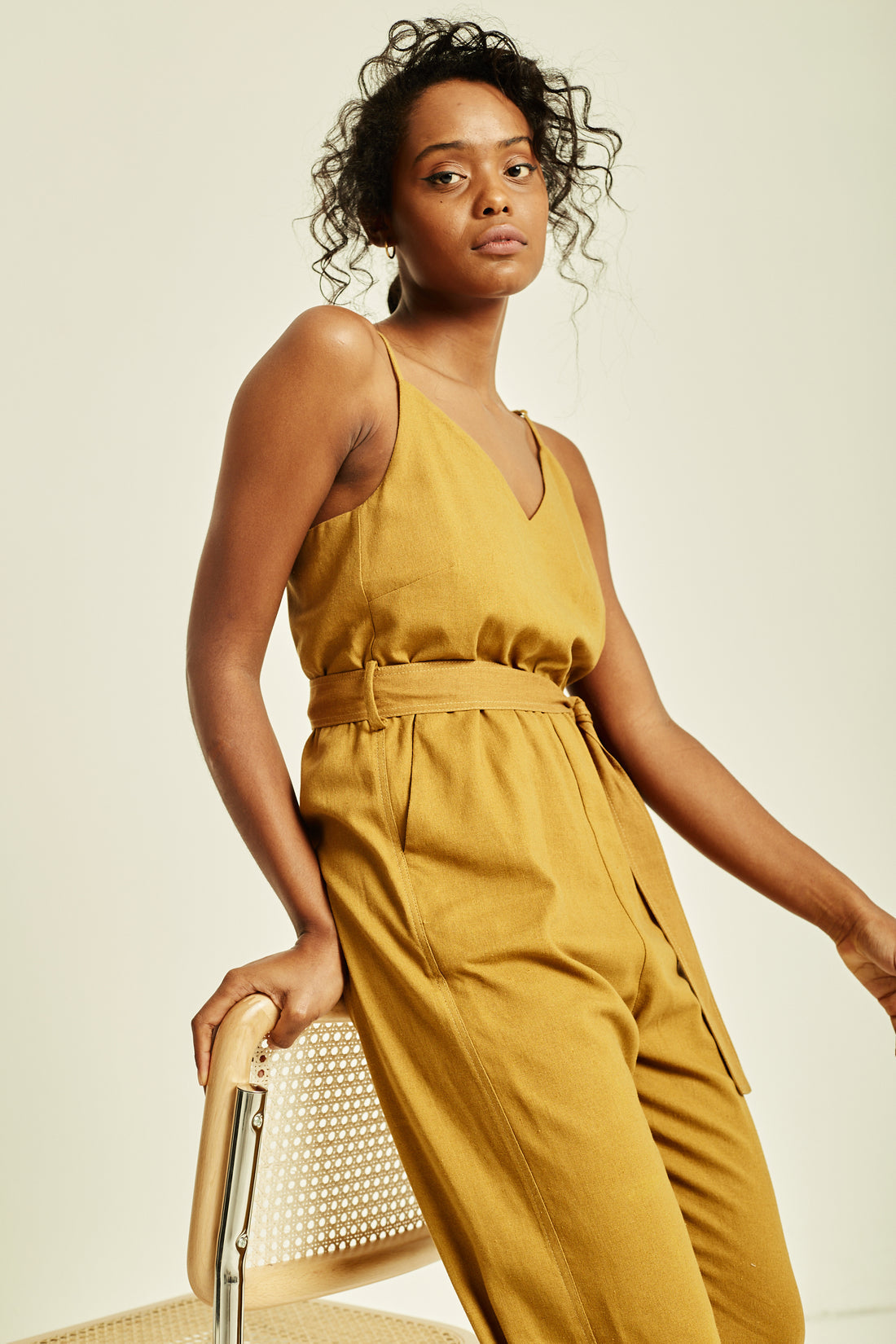 Deluc Khaki Spaghetti Strap Jumpsuit