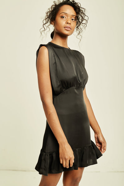 Deluc Black Satin Mini Dress