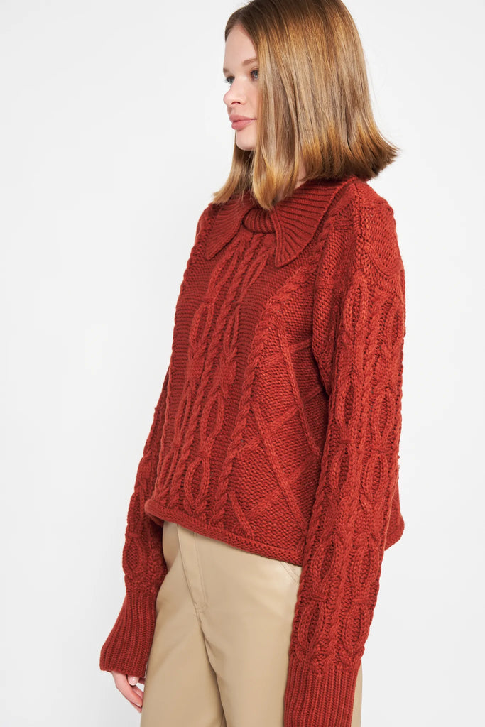 En Saison Cognac Chunky Knit Collar Sweater