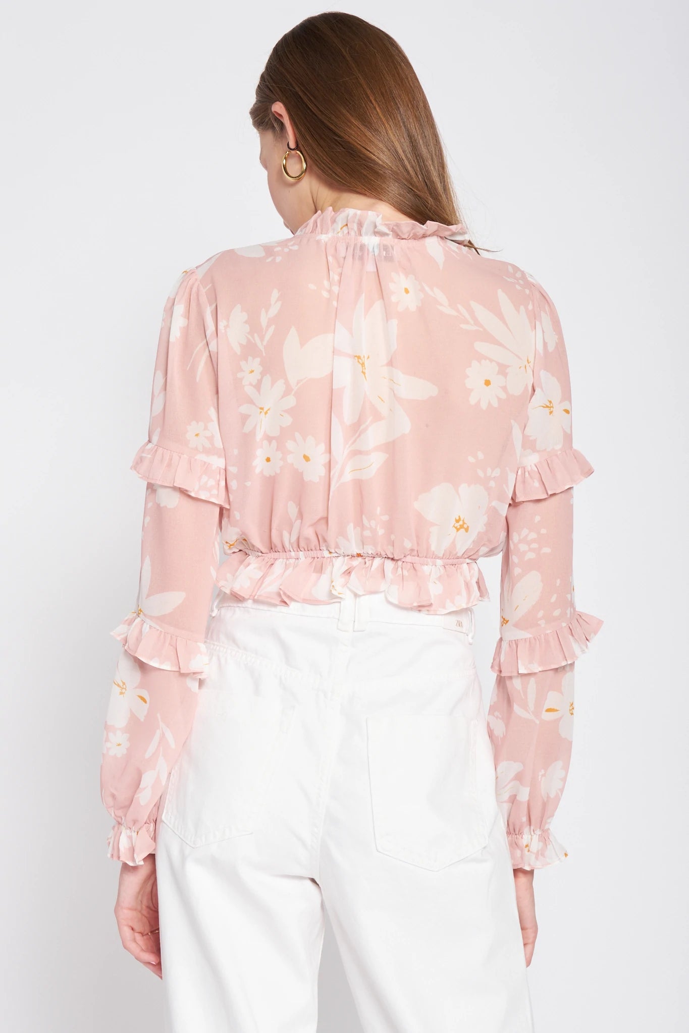 en saison Gabby Pink White Floral Crop Blouse