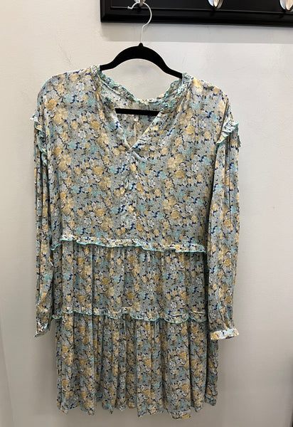 Elan Aqua Floral Print A-line Mini Dress