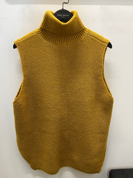Mustard Sleeveless HI-Low Turtleneck Sweater