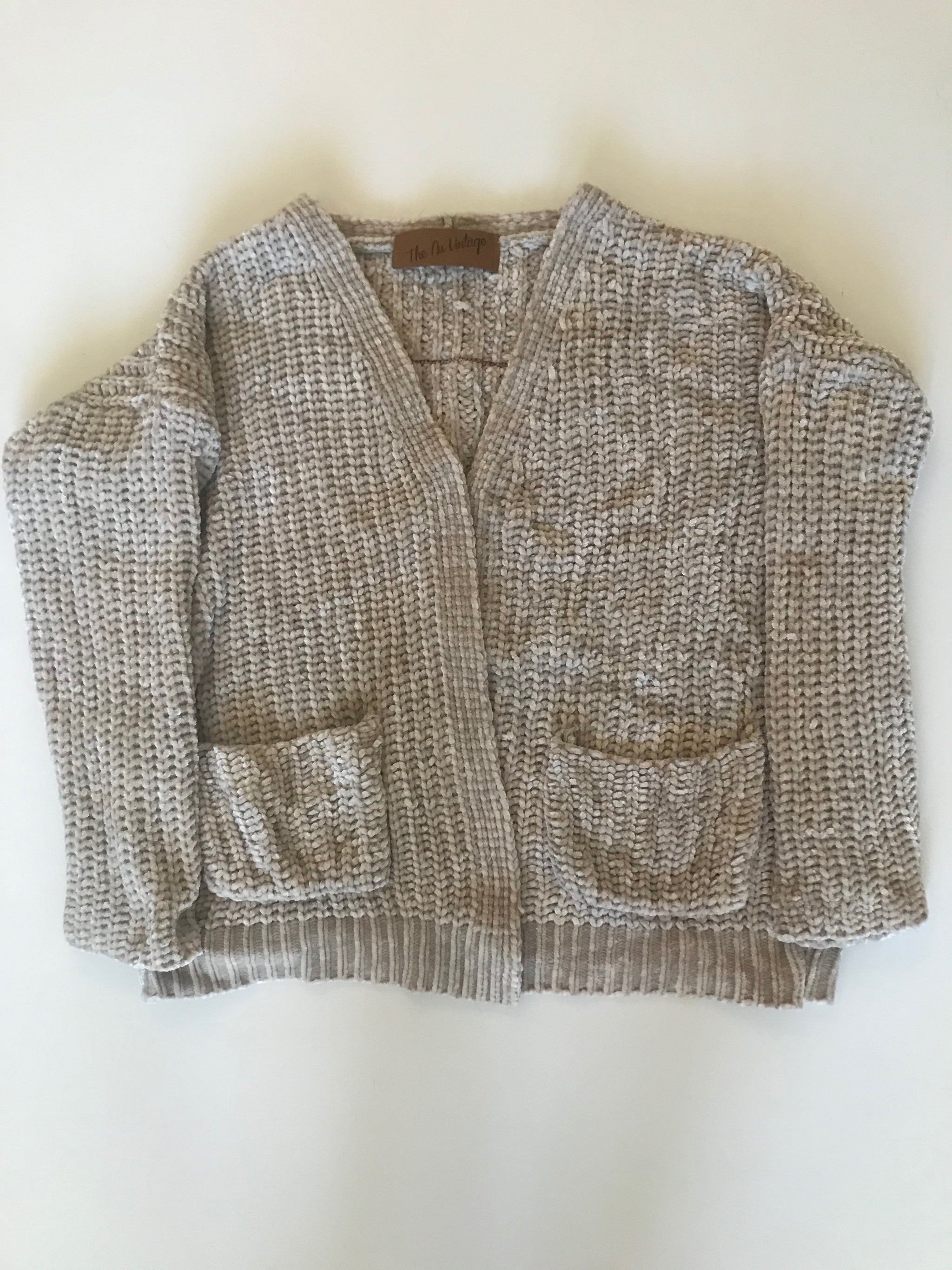 Chenille Cardigan Sweater with Patch