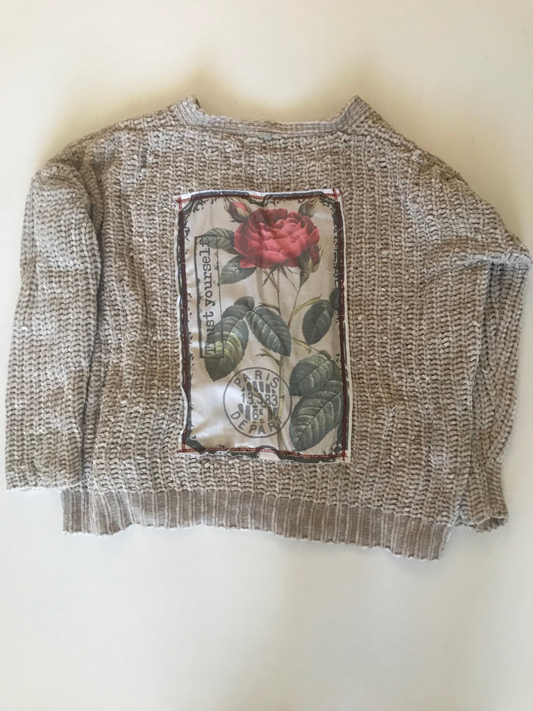Chenille Cardigan Sweater with Patch