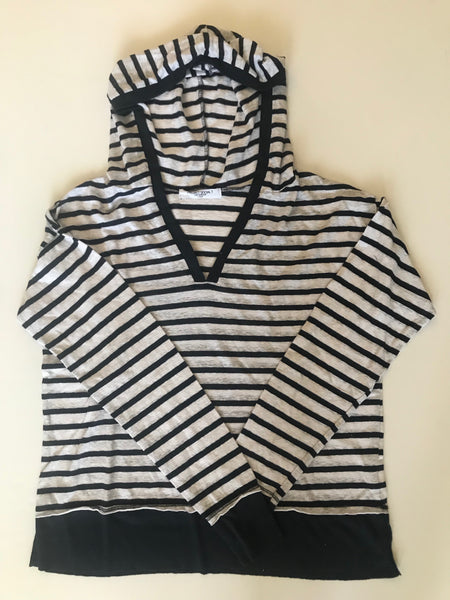 White Navy Stripe Hoodie