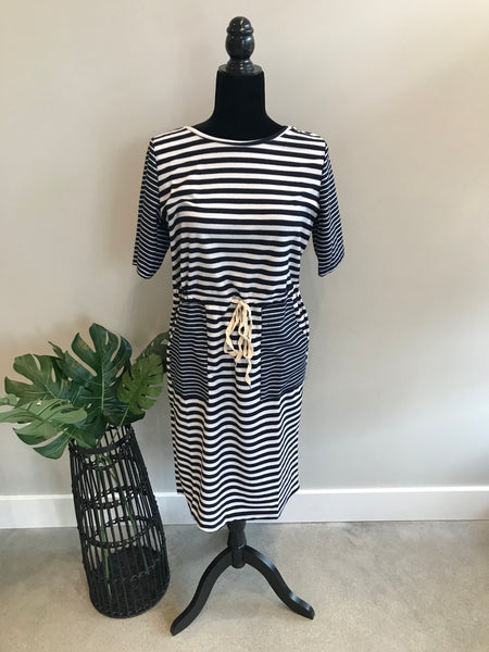 Navy Blue and White Striped Dress
