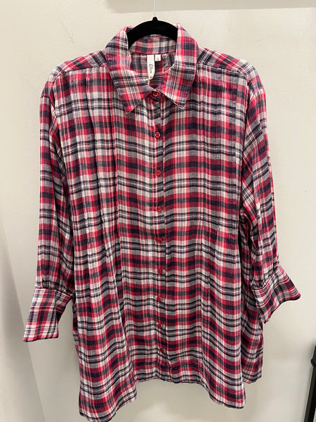 Elan Bright Pink Plaid Tunic Dress