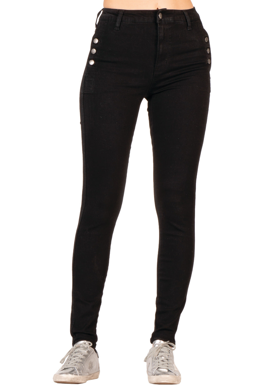 Black Skinny Jeans with Side Buttons