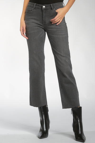 Mid Rise Grey Straight Leg Raw Hem Jeans