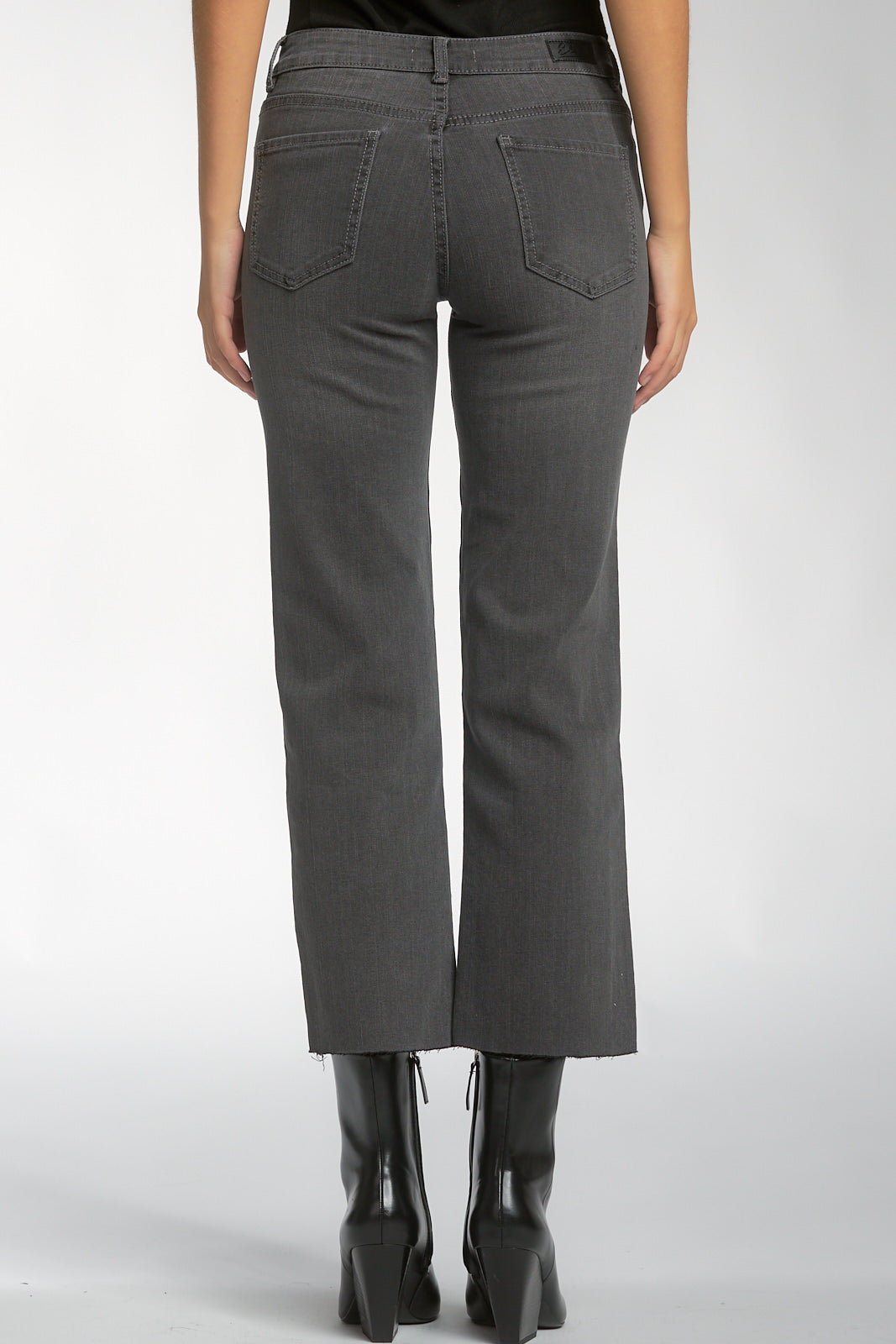 Mid Rise Grey Straight Leg Raw Hem Jeans