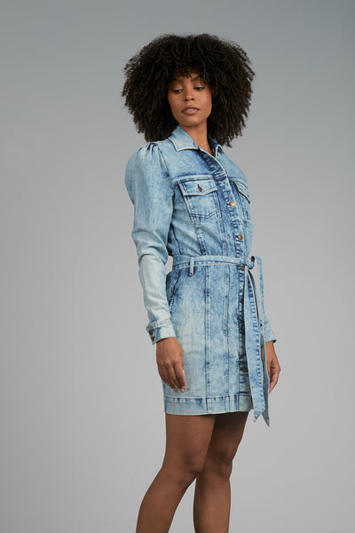 ELan Denim Wash Long Sleeve Mini Dress