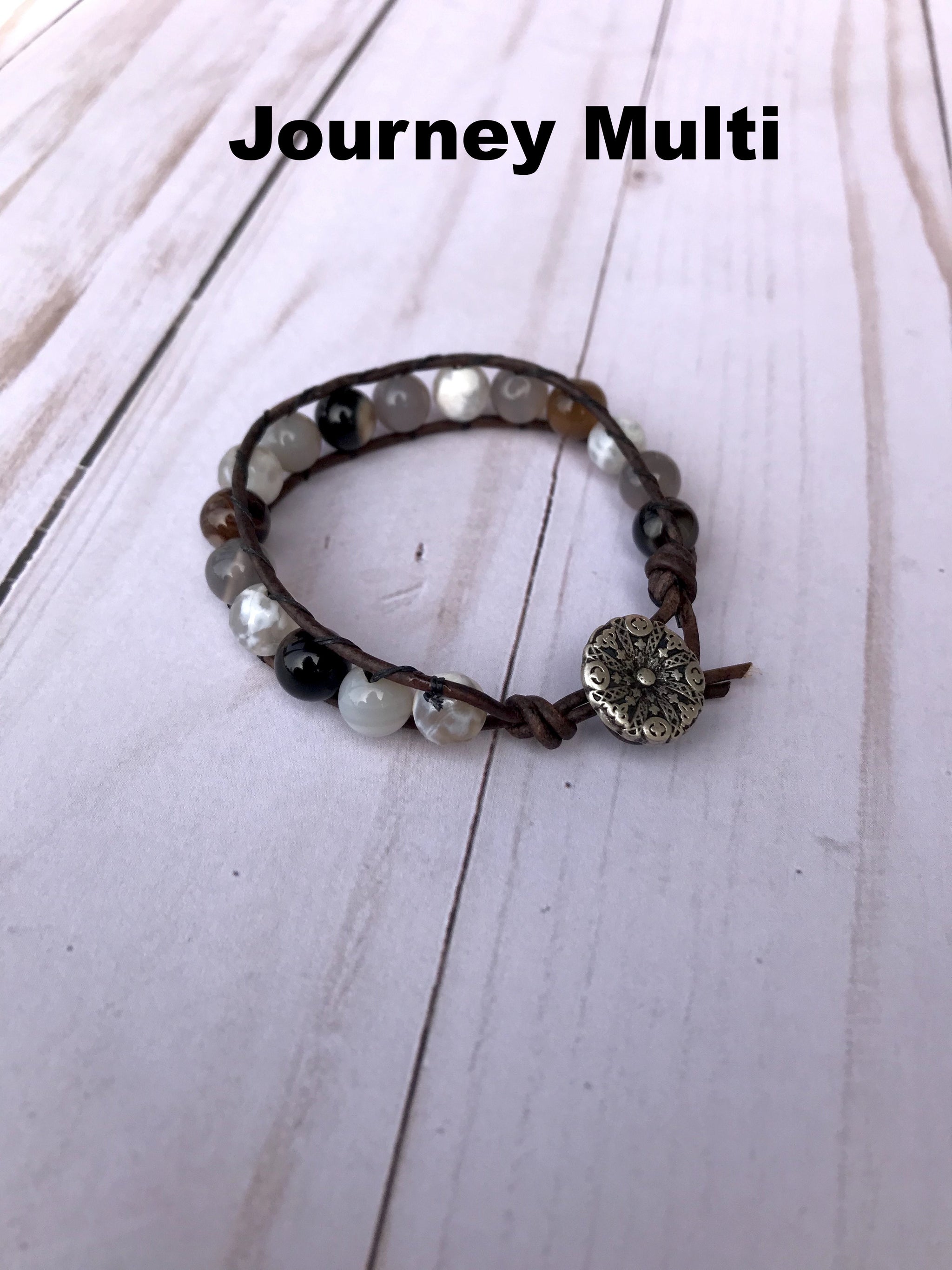 Gemstone Threaded Leather Wrap