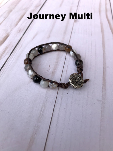 Gemstone Threaded Leather Wrap