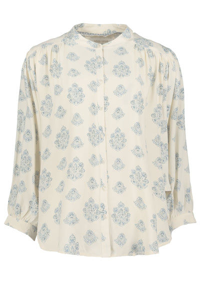 Cream and Blue Print Dolman Sleeve Top