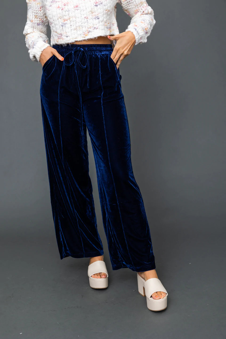 FRNCH Jessica Blue Marine Velvet Wide Leg Pants – Maria Vincent Boutique