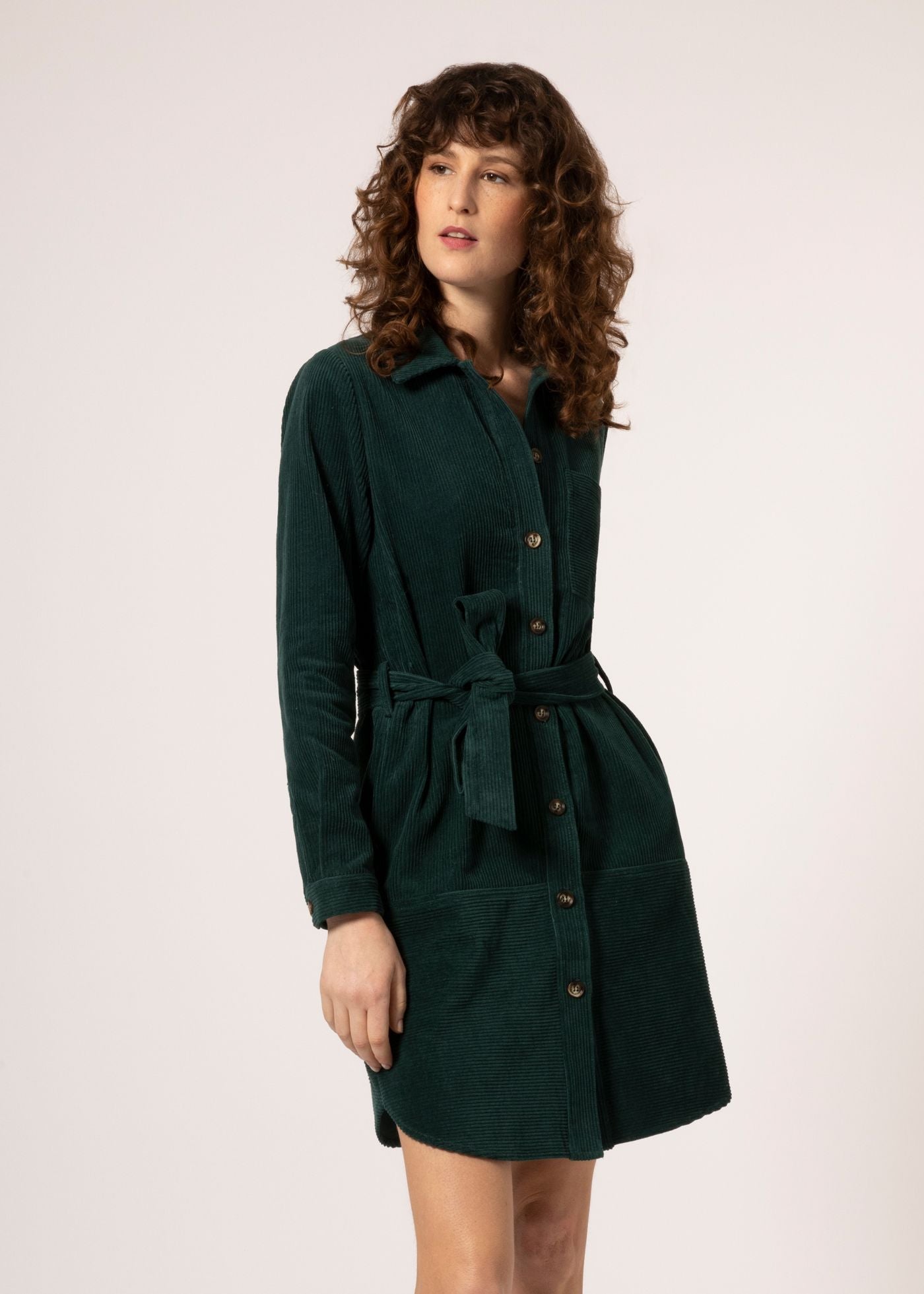 FRNCH Alouette Hunter Green Corduroy Dress