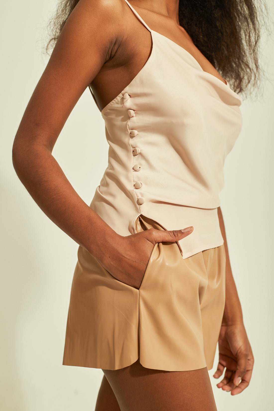 Deluc Cowl Neck Spaghetti Strap Top