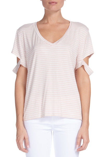 V-Neck Blush Pink/White Stripe Top