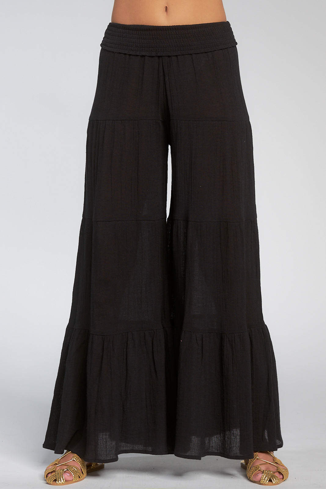 Black Wide Ruffle Leg Pants