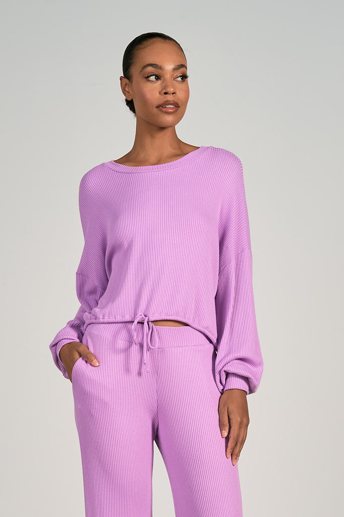 Elan Lavender Ribbed Drawstring Top