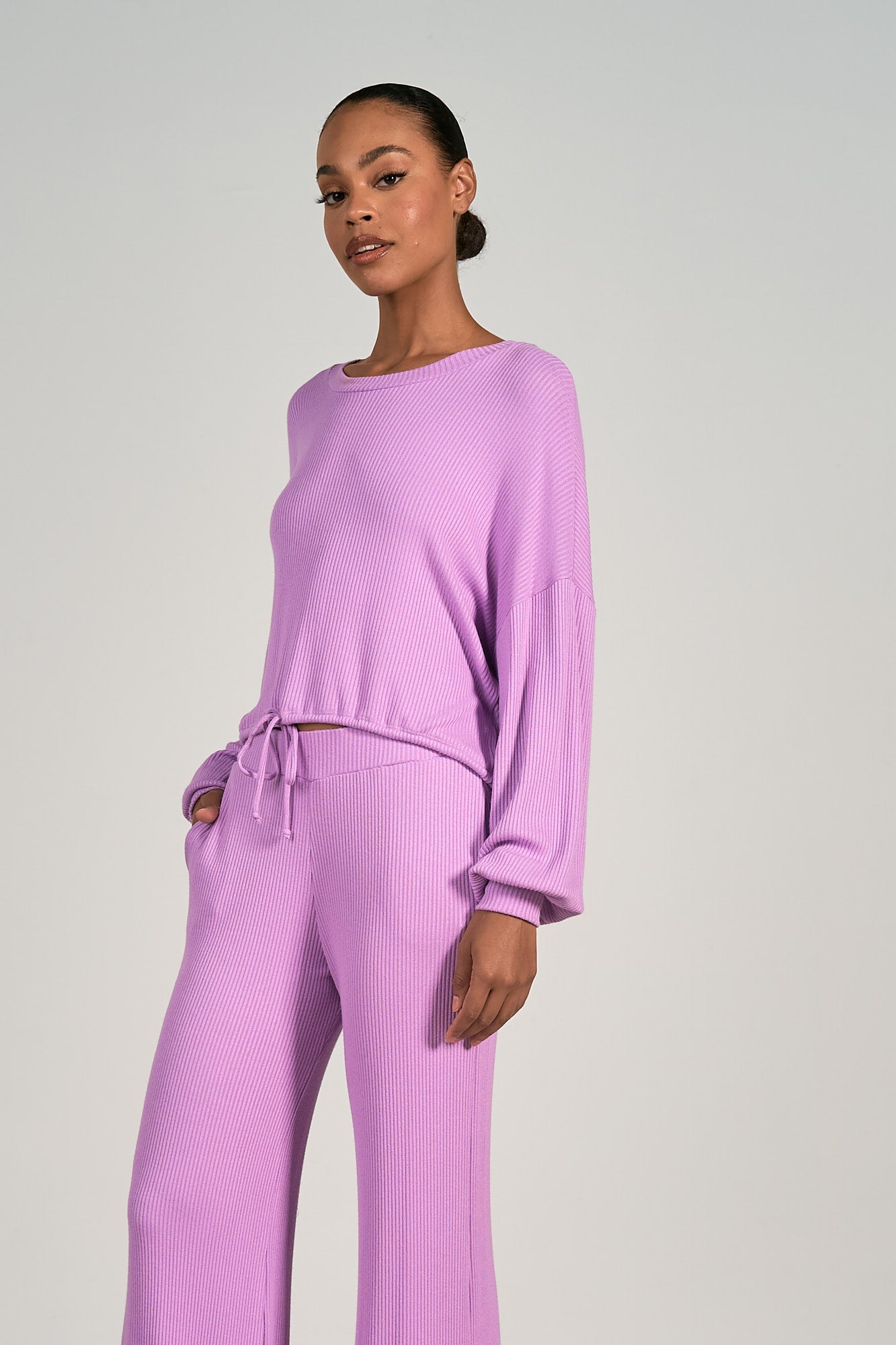 Elan Lavender Ribbed Drawstring Top