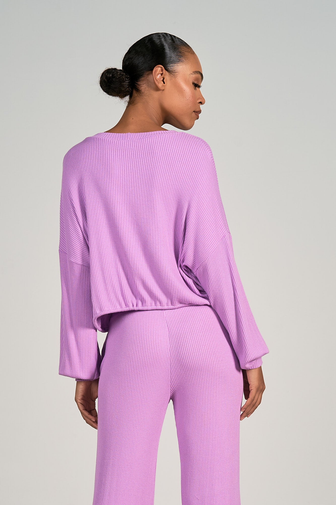 Elan Lavender Ribbed Drawstring Top